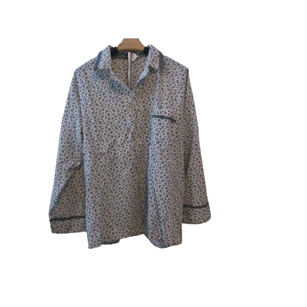 Vintage Andhurst Pajama Top Medium White Blue Paisley Button Front Loungewear